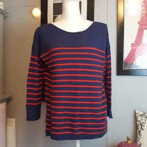 Old Navy blue red strip 3/4 sleeve tee